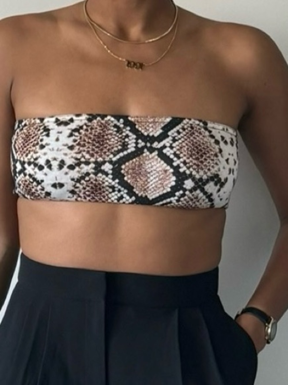 Nasty Gal Brown Black & White Snake-Print Bandeau